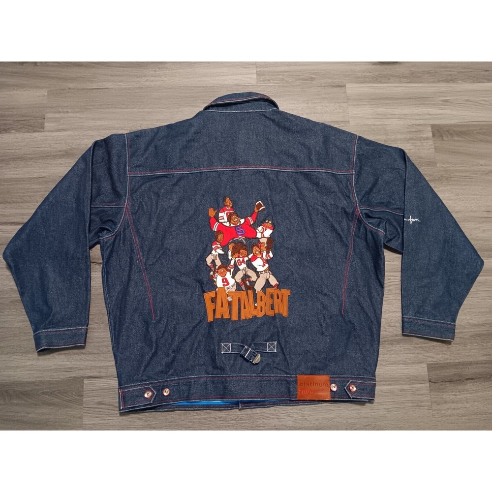 Vintage Platinum FUBU Men's Fat Albert Football Team Denim Jacket Size 4XL VGUC‎